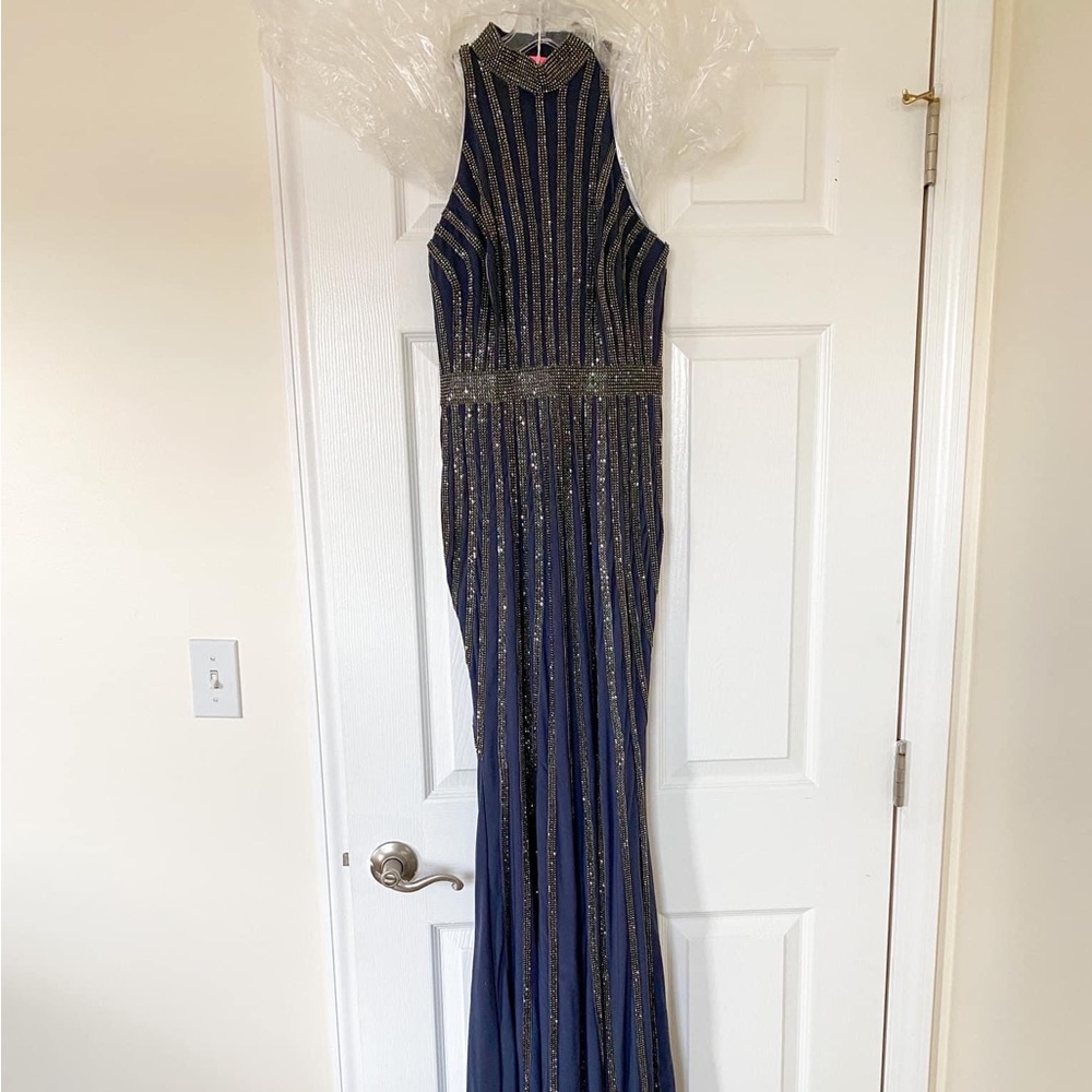 Jovani. Navy/gunmetal. BNWT. Size 00.